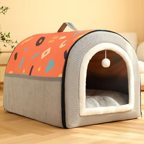 Tragbares 2-in-1-Haustierbett, Indoor-Hundehöhle, Bett, Haus, faltbar, Katze, Hund, Zwinger, Bett, Höhle, rutschfest, warm, Haustier-Unterschlupf, Schlafmatte für Welpen, Kätzchen, Kaninchen