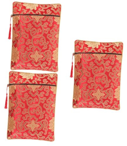 Mobestech 3st Aktentasche Im Chinesischen Stil Buchhalter Mit Schriften Bestickte Brokattasche Kleiner Geschenkbeutel Verpackungsbeutel Für Heilige Bücher Schmuck Buchumschlag Baumwolle