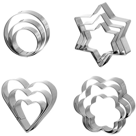 ZKSXOA 12 Pcs Cookie Cutters Shapes Baking Set, Stainless Steel Round Biscuit Cutter for Kitchen Baking Birthday Christmas Valentine's Day Small Cookie Cutters(Heart Flower Star Cookie Cutters)