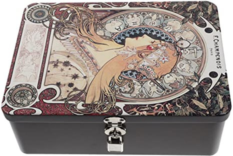 Cabilock Box Aus Weißblech Aufbewahrungsbox Weißblechbehälter Halsketten-Organizer Weißblech-Aufbewahrungskoffer Blechetui Mit Schlossschlüssel Retro-Make-Up-Etui Stift