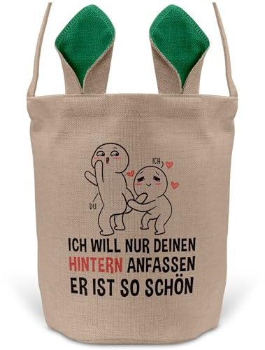 22Feels Männer Frauen Osterkorb Ehefrau Ehemann Freund Freundin Ostern mit Henkel Ostergeschenk Tragetasche Ostern Deko Osternest Körbchen Hasenohren (Beige/Grün)
