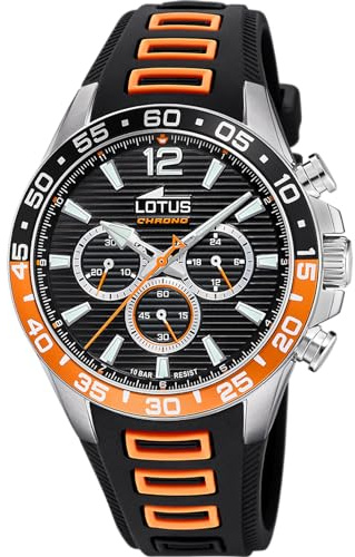 LOTUS Reloj Hombre Analógico de Caucho Negro | Movimiento de Cuarzo, Cronógrafo, Cristal Mineral de Alta Resistencia, Resistente al Agua 10 ATM 18950/1 Special Prices