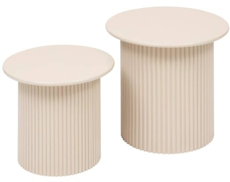 Atmosphera - Set de 2 Tables Gigognes Eino Beige, Rondes, D 40 cm, Design Cannelé - pour Salon, Chambre, Table d'Appoint