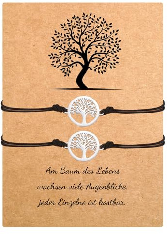 Mezrkuwr 2 Stück Lebensbaum Armband, freundschaftsarmband mit Karte, Armkettchen Lebensbaum Anhänger Armkette Freundschaftsarmband Baum des Lebens Geschenk für Geburtstag