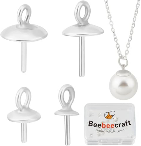 Beebeecraft 1 Box 24 Ösenstiften kappen 925 Stück Sterlingsilber 4 Größen Ösenstift Anhänger Mit Perlen Für Halbgebohrte Perlen DIY Schmuckherstellung