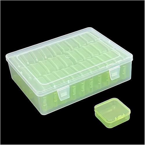 Forever bene 31 Piece Green Plastic Storage Box Organiser, Large Outer Case with 30 Removable Inner Containers, Stackable Sorting System for Beads, Jewellery, DIY Crafts & Hardware,Rhinestone