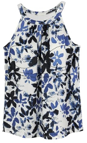 ANYFITTING Camiseta de Verano para Mujer con Sujetador Integrado, Camiseta Sin Mangas con Cuello Halter, Camisetas Sin Mangas, Blusa Tipo Camisola para Mujer Hojas Negras y Azules. XXL