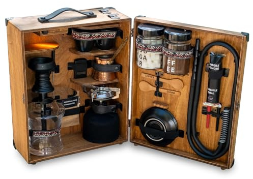 PRIVATE MINIBAR Portable Wooden Hookah Set, Coffee Lover's Gift Box, Turkish Coffee Set, Custom Shisha Box, Travel Narghile Set, Premium Gift for Smokers