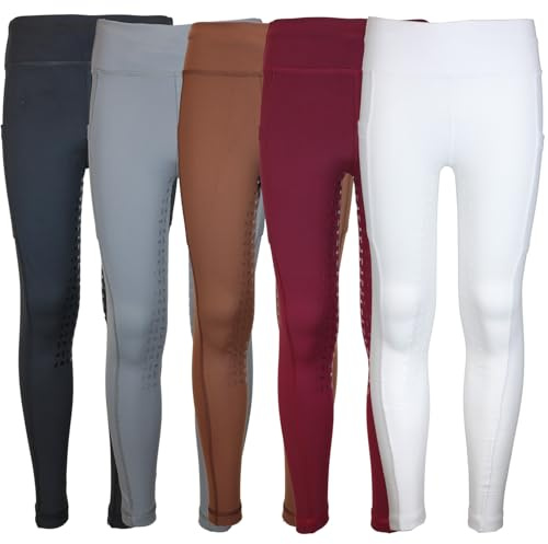 MS-Trachten Leggings da equitazione per bambini, in silicone, con tasca per cellulare Amy, pantaloni da equitazione, grigio., 146 cm-152 cm
