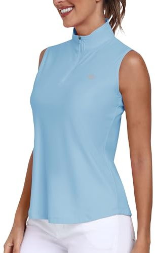 MoFiz Womens Golf Polo Shirts Sleeveless Tennis Golf Top UPF 50+ Quick Dry Lightweight Work Gym Sports T-Shirt with 1/4 Zip Sky Blue Size S