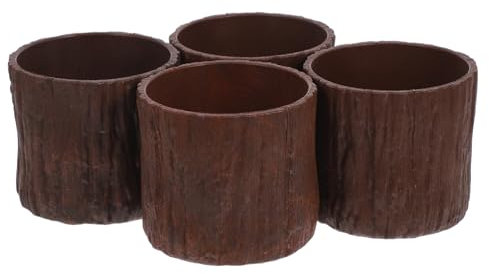Supvox 4 Stück Baumstumpf-pflanzenhalter Aus Kunststoff Rustikaler Blumentopf Aus Holzimitat Sukkulententopf Für Wohnbereich Und Innengarten