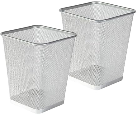 Homeshopa Silver Square Mesh Wastebasket Trash Can, Lightweight & Sturdy Metal Waste Paper Bin, Garbage Rubbish Bin for Bathrooms Kitchens Home Offices Living Room Dorm Rooms