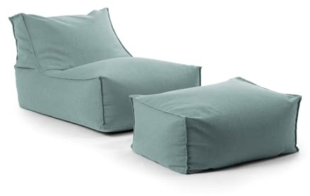 mokebo Outdoor Sitzsack und Pouf für Kinder & Erwachsene 'Der Sundowner', Bean Bag mit Füllung oder Bodenkissen für Indoor & Outdoor, auch als Liegekissen, Relaxliege mit Hocker in Himmelgrau