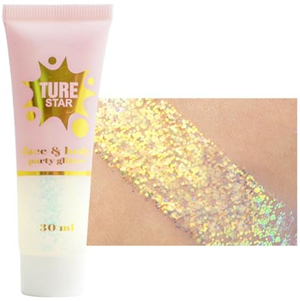 Gel à paillettes pour le corps, doré, pailleté, sirène, paillettes, paillettes, pour visage, cheveux, lèvres, ongles, maquillage, festival, fête, sirène, liquide, fard à paupières liquide