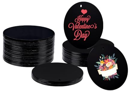 NBEADS 40 Stk. Acryl Runde Rohlinge, 7.5cm Schwarze Acrylplatte Acrylscheibe Kreis mit Loch für Kunsthandwerk Zeichen Dekor Malerei DIY Display, 2 mm dick