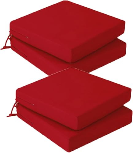 HKJGNH Lot de 2/4/6 Coussins de Chaise d'extérieur de Jardin Imperméables avec Attaches - 40/45/35cm Carrés Coussins de Siège épaisseur 5cm for Patio, Cuisines, Salle à Manger(Red,40x40cm(4pcs))