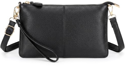 FORRICA Cartera Mujer Bolso Bandolera Pequeño Bolso de Teléfono Móvil Cuero Genuino Crossbody Bolsas Cremallera Monedero con Correas de Muñeca Negro Medianoche