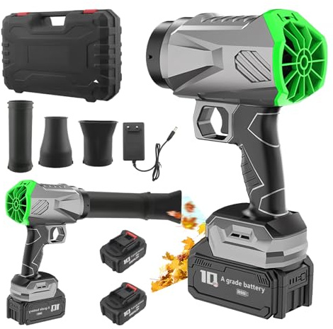 Souffleur de Feuilles sans Fil 21v, 216km/h Souffleur à Feuilles avec 2 Batterie 830 m³/h, turbocompresseur 80 mm Vitesse pour l'entretien de la pelouse, Le soufflage de la Neige, et Le dépoussiérage