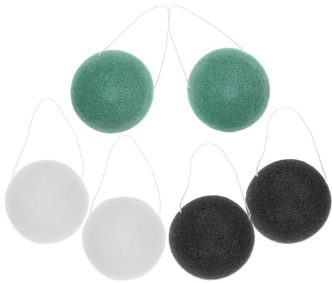 DEARMAMY 6stücke Natürliche Konjakschwämme Für Gesichtspflege Runde Gesichtswaschschwämme in Schwarz Grün Und Weiß Sanfte Reinigungsschwämme Für Tägliche Peelinganwendung