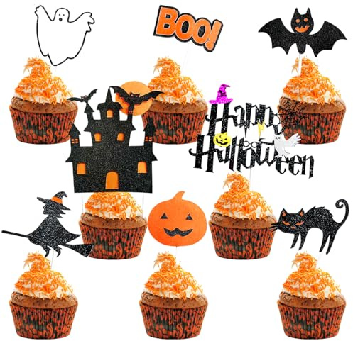 26 Pezzi Halloween Cupcake Topper, CIYIN Decorazioni Torta Halloween, per Party Torta Cibo Formaggio Piatto Dolci Antipasti Decor