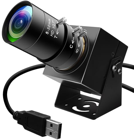 IFWATER 5Megepixels USB Camera 1944P 30fps Color Industrial Telephoto Webcam with CS Mount 5-50mm 10X Manual Zoom Lens PC Computer Camera Plug and Play for Windows Linux Laptop OpenCV