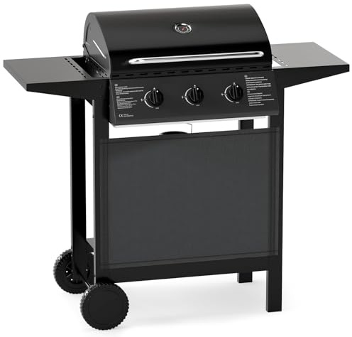 GOPLUS Barbecue Gaz 24000BTU 7,05 KW avec 3 Brûleurs+3 Grilles+2 Tablettes, Barbecue Gril Propane/Butane avec Plancha+Étagère+Thermomètre Intégré pour Pique-Nique, Camping, Jardin,47 x 106 x 98 CM