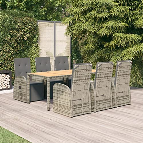 7-TLG. Gruppo da giardino in polyrattan grigio con cuscino, sedie regolabili, mobili da sala da pranzo per terrazza, balcone, esterno
