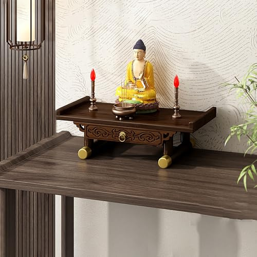 BAYTEWJX Mensola Buddista Nicchia Scaffale di Bambù Buddista Decorativo con Vassoio Estensibile per Soggiorni e Piccoli Spazi.(39x26x15.5cm)