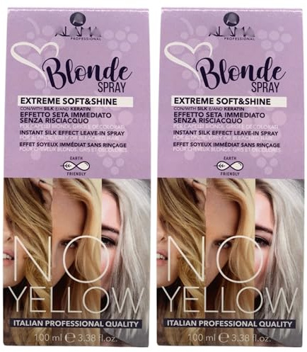 2x Spray BLONDE NO YELLOW Extreme Soft&Shine. Effetto Seta Immediato, Senza risciacquo. Per Capelli Biondi, Grigi e Decolorati 100ml