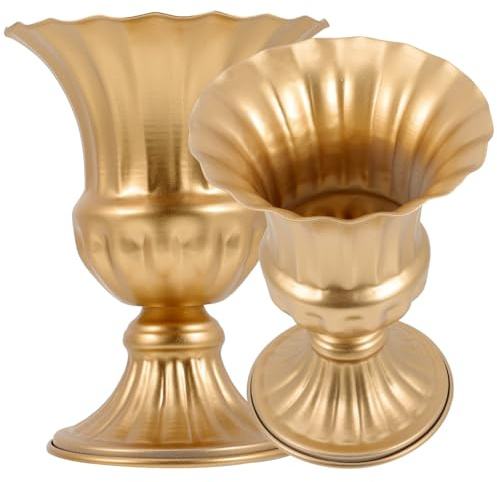HOMSFOU 2 Pezzi Vaso Commemorativo da Tomba in Metallo Dorato, Portafiori per Cimitero Decorativo, Contenitore per Fiori Freschi e Artificiali, Adatto per Lapidi e Cerimonie All’aperto