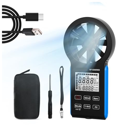 Digitales Anemometer-Barometer, Windgeschwindigkeitsmesser, Windwetteraufzeichnung, Temperatur, Luftfeuchtigkeit, Taupunkt