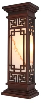 BYWBF Outdoor Post Light, Traditional Exterior Pillar Lamp, Waterproof Mount Fixture, Red Copper Brushed Aluminum Column Lantern with Geometric Glass for Villa Garden Yard Entryway Driveway