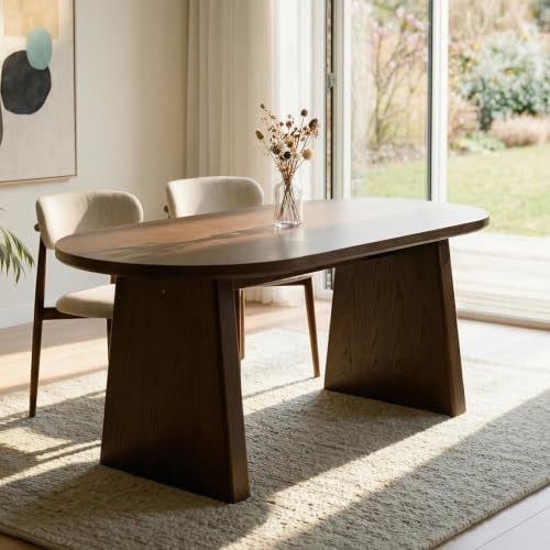 Esstisch MARIAN 180 x 90 cm oval, Eichenfurnier Dunkelbraun - Esszimmertisch mit 50 mm starker MDF-Platte, Küchentisch mit abgeschrägter Kante, Tisch mit markanten Wangengestell, ideal für Essbereich.