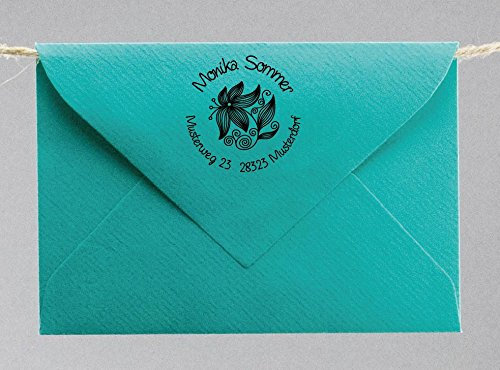 Webermann personalisierbarer Holz Stempel mit Namen & Adresse - Blumenmotiv Adressstempel individualisierbar - Stempel für Grußkarten, Hochzeit, Firmung, Taufe