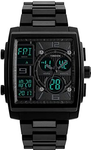 TONSHEN Uomo Orologio Digitale Subacqueo Impermeabile Analogico Quarzo Doppio Tempo Outdoor Sportivo Militare Orologi da Polso LED Controluce Rettangolare Dial Data Calendario