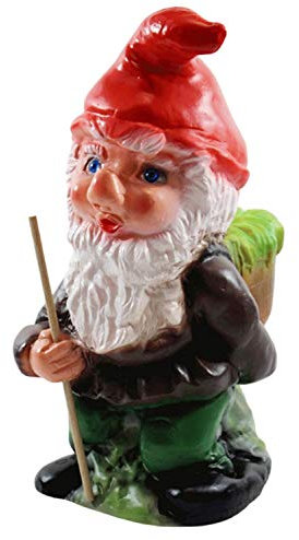 RAKSO Deko Figur Zwerg H 30 cm Gartenzwerg stehend mit Stock und Korb Gartenfigur aus Kunststoff
