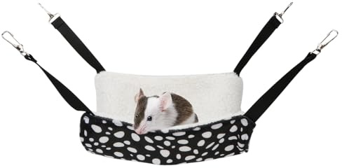 Wontee 2 Pack Small Animal Hammock Soft Fleece Sleeping Bed for Mice Rat Chinchilla Guinea Pig Ferret Kitten Cat Rabbit (S: 10.6x10.6inch, Black White Dot)