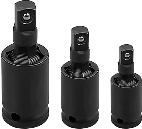 Impact Universal Joint Socket Set, Impact Wobble Socket Adapters, 3/8 1/2 1/4 Impact Driver Socket Adapters, 3 Piece U-Joint Swivel Drive Adapter, Ball Spring Design