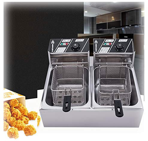 20L Friteuse Electrique INOX Professionnelle Friteuse Commerciale à Double Réservoir 5000W Friteuse avec 2Paniers à Friture et couvercle,pour Frire des Aliments Cuisiner