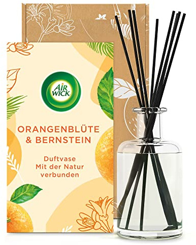 Air Wick Bâtonnets parfumés - Fleur d'oranger et ambre - Aux huiles essentielles naturelles - 1 x 200 ml Parfum d'ambiance avec vase