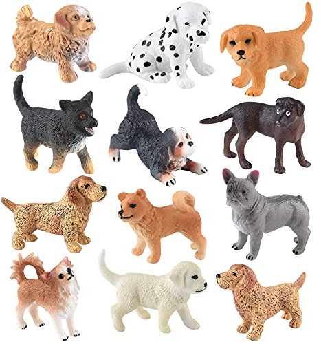 ELECLAND 12Pcs Dog Animal Figures Cute Puppy Figurines Realistic Animal Figurines Dog Cake Toppers for Kids Birthday Cake Decorations, Baby Shower, Christmas Party Decorations