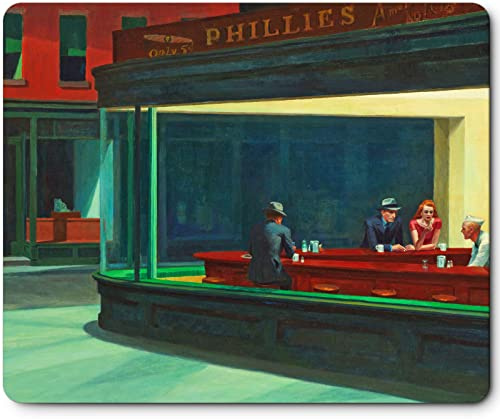 Mauspad mit Motiv Kunstwerk, Professionelle Design Mousepad Mausmatte für Gaming und Büro, Gummiunterseite Gummibasis Schreibtischunterlage Wasserdichter Oberfläche (Edward Hopper-Nighthawks)