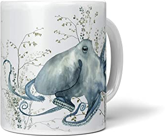 Paul Sinus Dekorative Tasse mit schönem Motiv Oktopus Aquarell Pflanzen Wasserfarben Kunstvoll Einzigartig