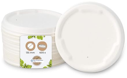BIOZOYG Zuckerrohr-Deckel in weiß I runde Deckel mit 105 mm Durchmesser I nachhaltige Deckel für Suppenbecher I biologisch abbaubar & plastikfrei I aus recycelten Materialien I 600 Stück