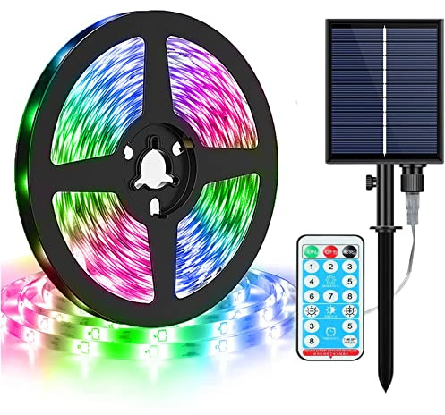 240LED Solar Strip Lights Outdoor,KINGCOO Waterproof 10M Flexible LED Rope Lights Solar Strip 8 Modes Remote Control for Garden Porch Christmas Pathway Home Umbrella Courtyard Decoration (Multicolor)