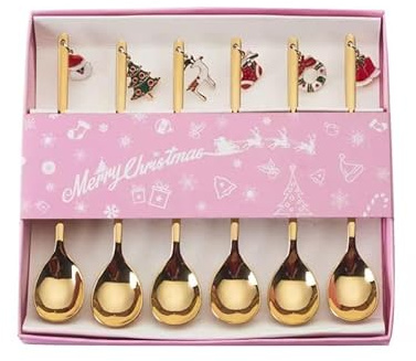 6 Stück Weihnachten Spoonger Besteck Kaffee Löffel Edelstahl Tisch Dekoration Gold