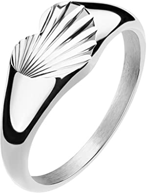 Paula & Fritz® Ring Damen Siegelring Herz Silber Gravur 316L Chirurgenstahl Größe 49 (15,6) - 62 (19,7) 7,5-mm breit Damenring Herrenring Partnerring