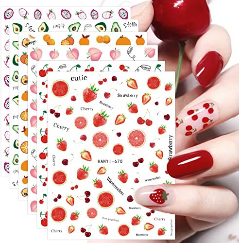 JMEOWIO Fruta Pegatinas Para Uñas 12 Hojas Autoadesiva Nail Art Stickers Decoración