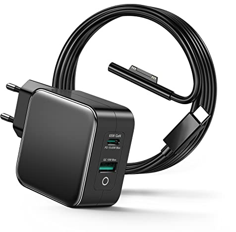 65W Surface Ladekabel 15V 4A Ladegerät Kompatibel mit Microsoft Surface Pro | für Pro 11/10/9/8/7/X/Pro 7+/6/5/4/3 Surface Go 4/3/2/1 Surface Laptop 7/6/5/4/3/2/1 Surface Book 3/2/1 mit USB-C/A Port
