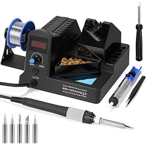 Lötstation,SREMTCH 100W Lötkolben Set,180°C- 480°C Einstellbare Temperatur Soldering Station Mit LED-Anzeige,Entlötpumpe,5 Zusätzliche Lötspitzen,Bleifreies Lot,für Reparaturen Lötstationen Set